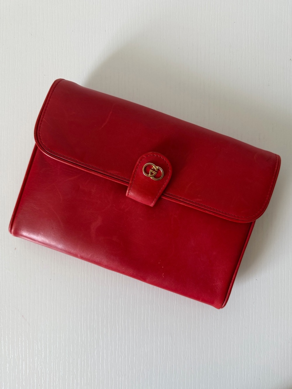 Vintage Gucci Red Leather Crossbody Bag Envelope Flap GG Italy